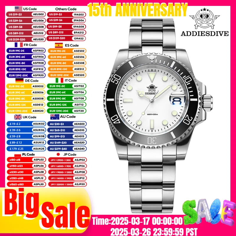 ADDIESDIVE New Quartz Watch 316L Stainless Steel Blue luminous 20Bar часы мужские наручные Waterproof reloj hombre Men Watches
ADDIESDIVE New Quartz Watch 316L Stainless Steel Blue luminous 20Bar часы мужские наручные Waterproof reloj hombre Men Watches