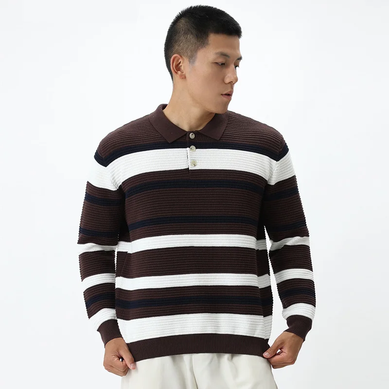 Мужской осенне-зимний винтажный модный свободный деловой повседневный джемпер в полоску, пуловер, рубашка поло, вязаный свитер, топы 
Мужской осенне-зимний винтажный модный свободный деловой повседневный джемпер в полоску, пуловер, рубашка поло, вязаный свитер, топы