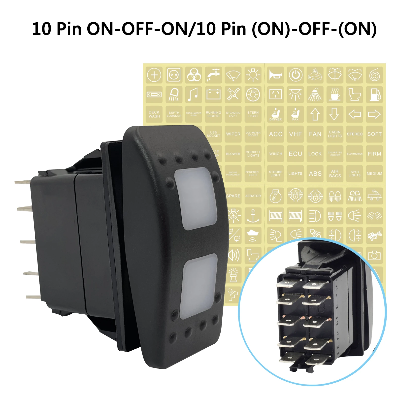 Waterproof Blue Led 10 Pin ON-OFF-ON DPDT Rocker Switch 3 Way Position Toggle Switch Reverse Polarity Momentary Switch RV Jack
Waterproof Blue Led 10 Pin ON-OFF-ON DPDT Rocker Switch 3 Way Position Toggle Switch Reverse Polarity Momentary Switch RV Jack