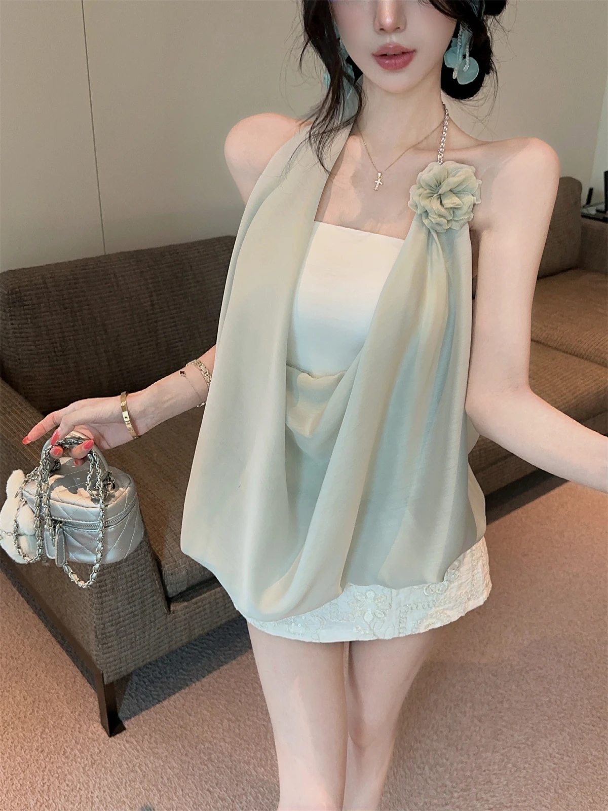 Elegant Asymmetrical Neckline Vest Top Women's Summer Outfit Three-Piece Set with Hollow out Design And 3D Floral Decoration
Elegant Asymmetrical Neckline Vest Top Women's Summer Outfit Three-Piece Set with Hollow out Design And 3D Floral Decoration