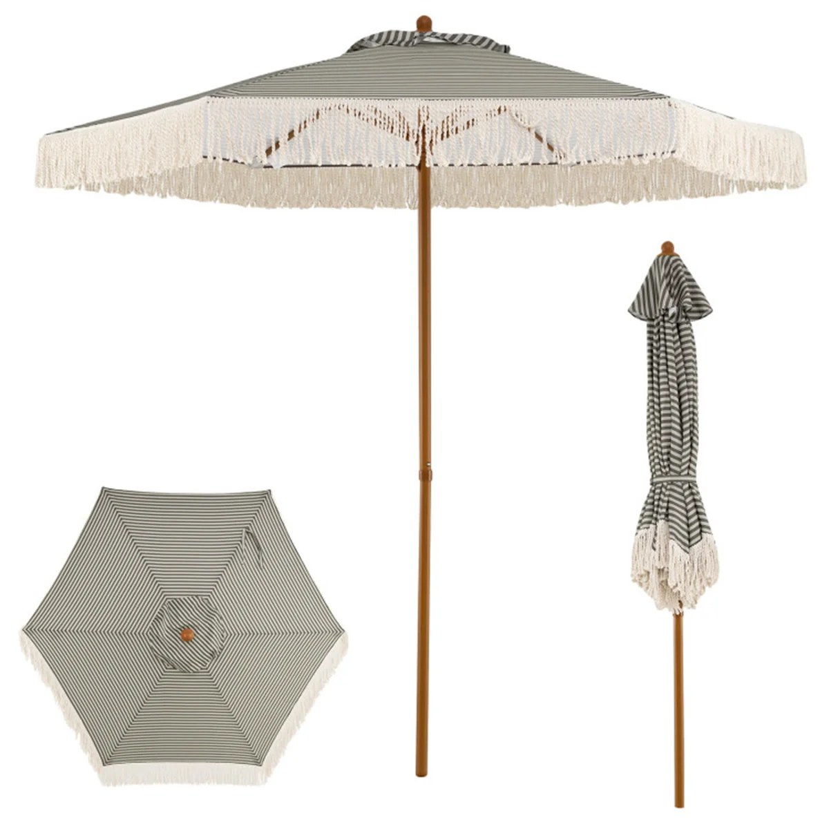 7FT Boho Fringe Patio Umbrella Striped Canopy Aluminum Pole Green
7FT Boho Fringe Patio Umbrella Striped Canopy Aluminum Pole Green