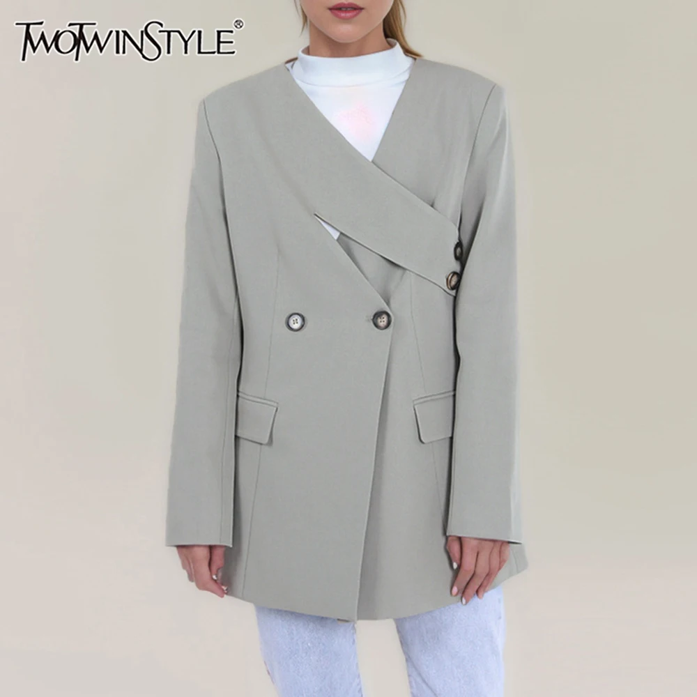 TWOTWINSTYLE Patchwork Pocket Coats For Women V Neck Long Sleeve Asymmetrical Fashion Spliced Button Slimming Blazer Female New
TWOTWINSTYLE Patchwork Pocket Coats For Women V Neck Long Sleeve Asymmetrical Fashion Spliced Button Slimming Blazer Female New