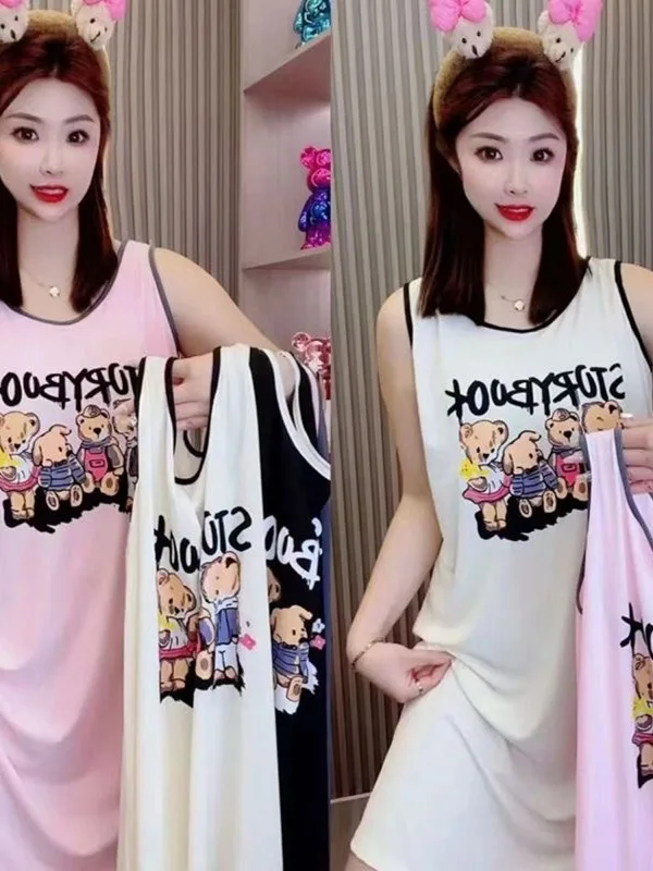 Summer New Women's Sleeveless Vest Dress Loose plus Size Sleepwear Thin Home Clothes Trendy Cartoon Print round Neck Pullover
Summer New Women's Sleeveless Vest Dress Loose plus Size Sleepwear Thin Home Clothes Trendy Cartoon Print round Neck Pullover