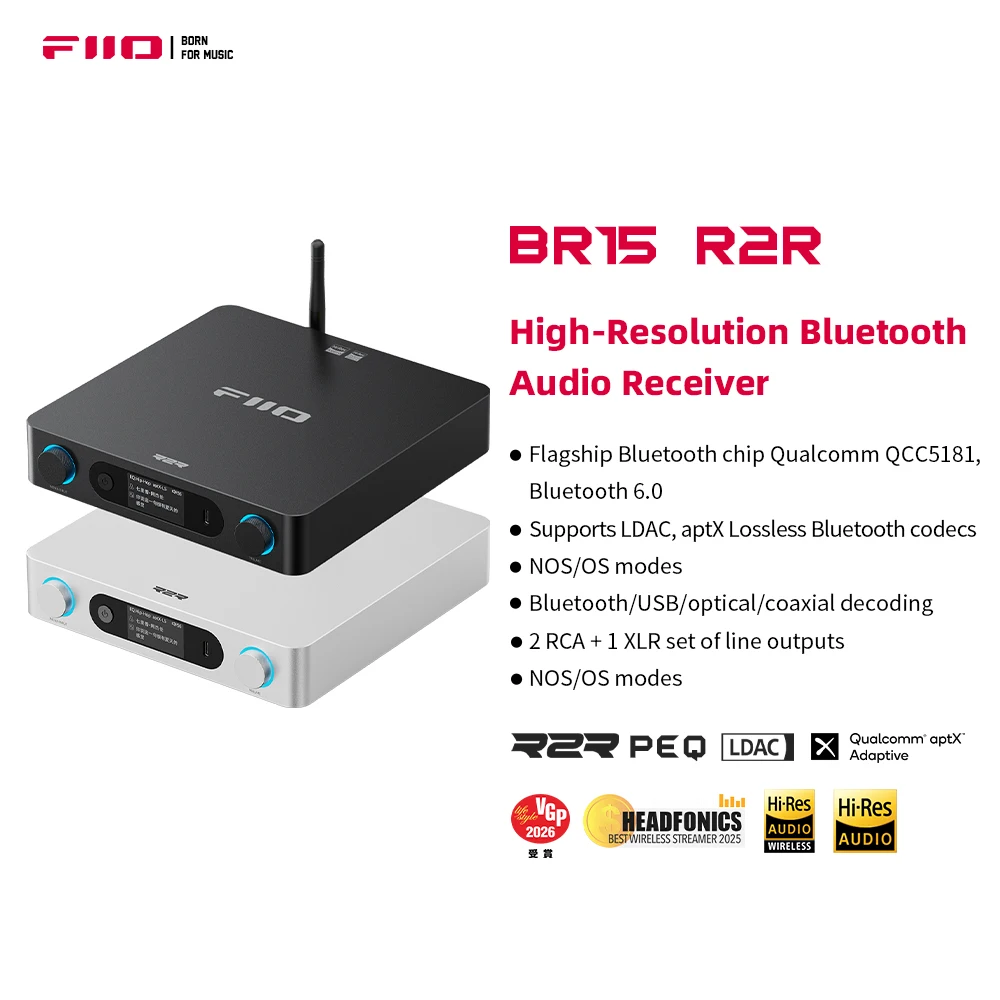 FiiO BR15 R2R High-Resolution Bluetooth 6.0 Audio Receiver,aptX Lossless & LDAC, 24-Bit R2R DAC, USB/Optical/Coaxial input
FiiO BR15 R2R High-Resolution Bluetooth 6.0 Audio Receiver,aptX Lossless & LDAC, 24-Bit R2R DAC, USB/Optical/Coaxial input