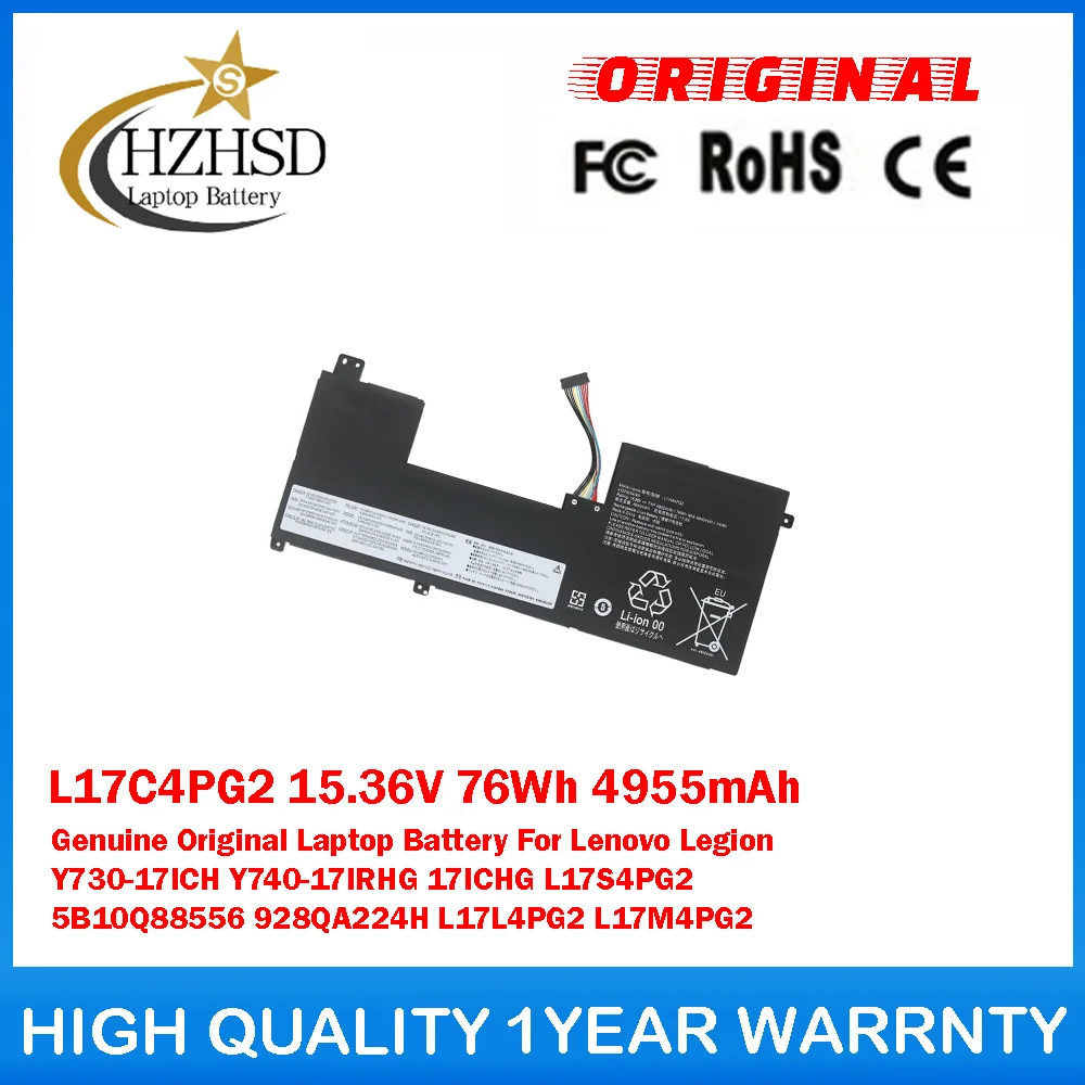 L17C4PG2 15.36V 76Wh 4955mAh Genuine Original Laptop Battery For Lenovo Legion Y730-17ICH Y740-17IRHG 17ICHG L17S4PG2 5B10Q88556
L17C4PG2 15.36V 76Wh 4955mAh Genuine Original Laptop Battery For Lenovo Legion Y730-17ICH Y740-17IRHG 17ICHG L17S4PG2 5B10Q88556