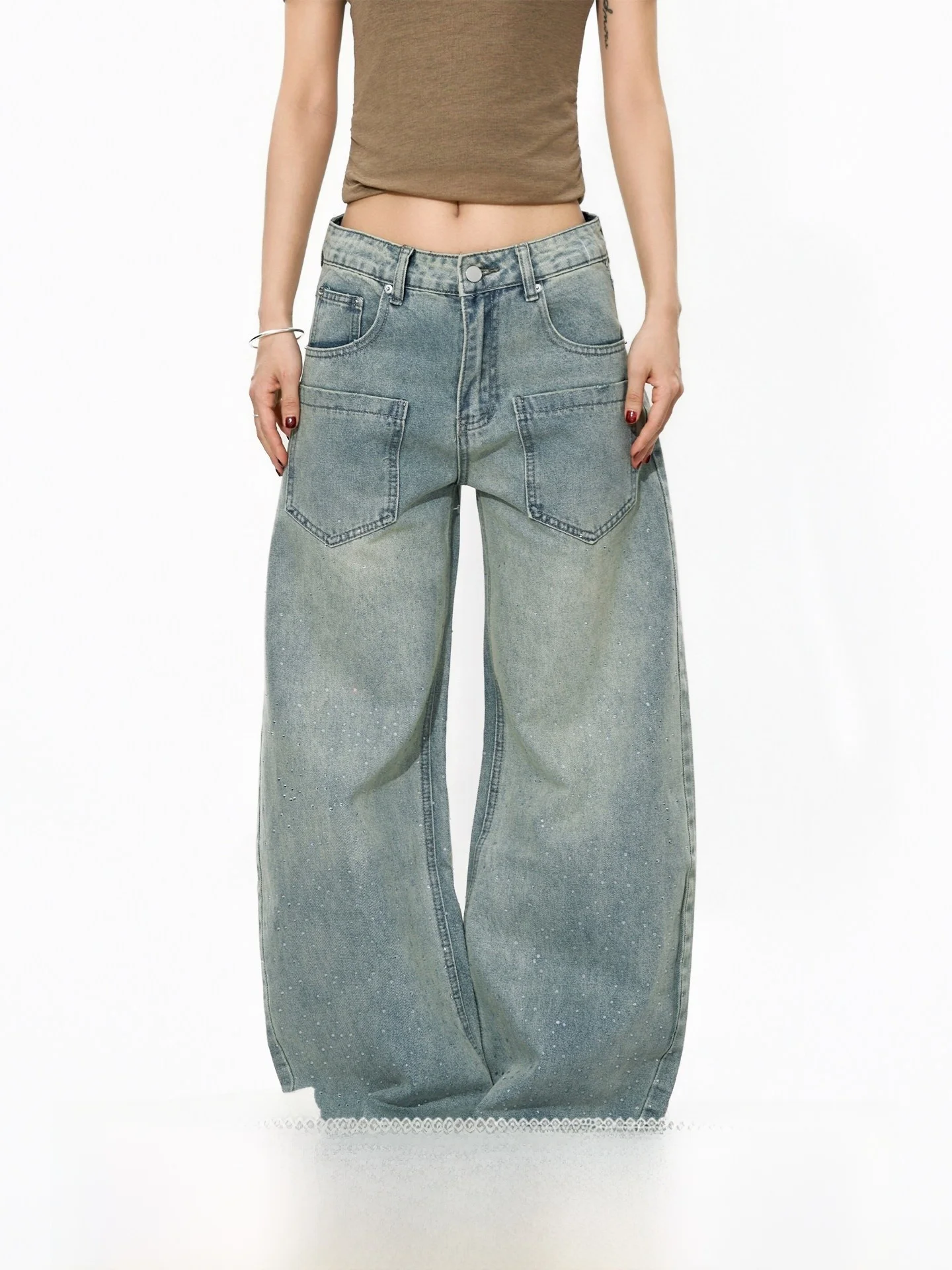 Blue Denim Straight Leg Wide Leg Pants Women's New Style Retro Rhinestone Embellished Jeans Natural Waist Spring Season
Blue Denim Straight Leg Wide Leg Pants Women's New Style Retro Rhinestone Embellished Jeans Natural Waist Spring Season