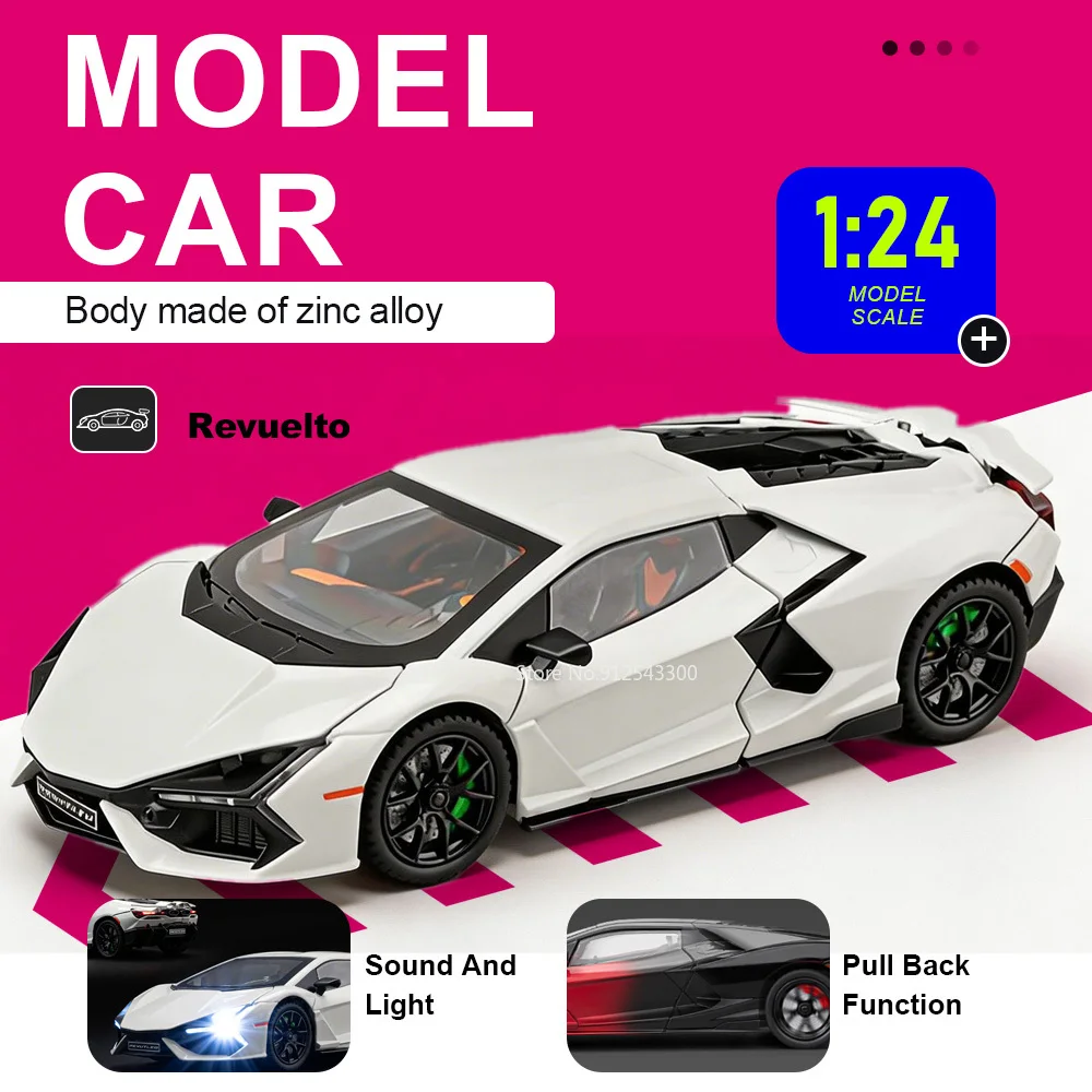1:24 Scale Revuelto 770 Car Model Toy Sound Light Front Wheel Steer Models Shock Absorption Pull Back Vehicle Bedroon Decoration
1:24 Scale Revuelto 770 Car Model Toy Sound Light Front Wheel Steer Models Shock Absorption Pull Back Vehicle Bedroon Decoration