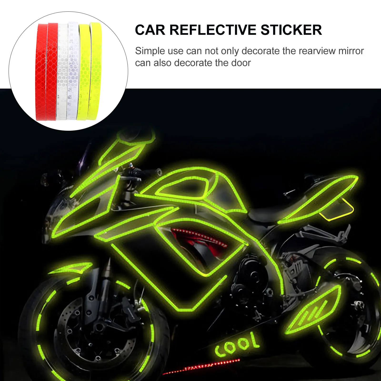 6 Rolls Auto Reflective Sticker Bright Non Fade Waterproof Uv Resistant Simple Application Fits Door Rearview Mirror Bike Frame
6 Rolls Auto Reflective Sticker Bright Non Fade Waterproof Uv Resistant Simple Application Fits Door Rearview Mirror Bike Frame
