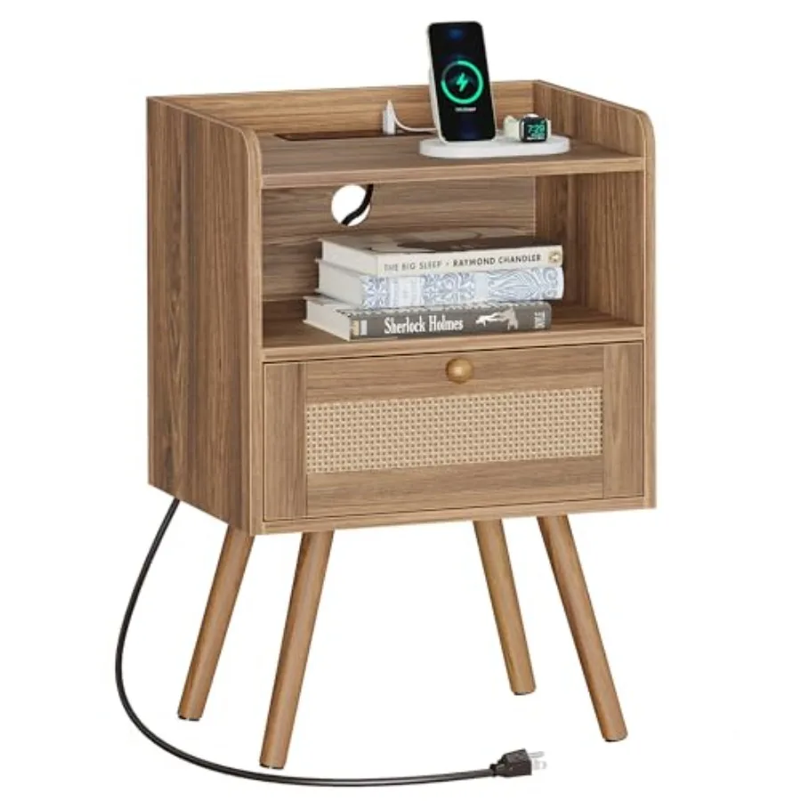 Nightstand with Charging Station and Rattan-Like Decor Drawer Rattan End Table with Solid Wood Feet Bed Side Table with Open St
Nightstand with Charging Station and Rattan-Like Decor Drawer Rattan End Table with Solid Wood Feet Bed Side Table with Open St