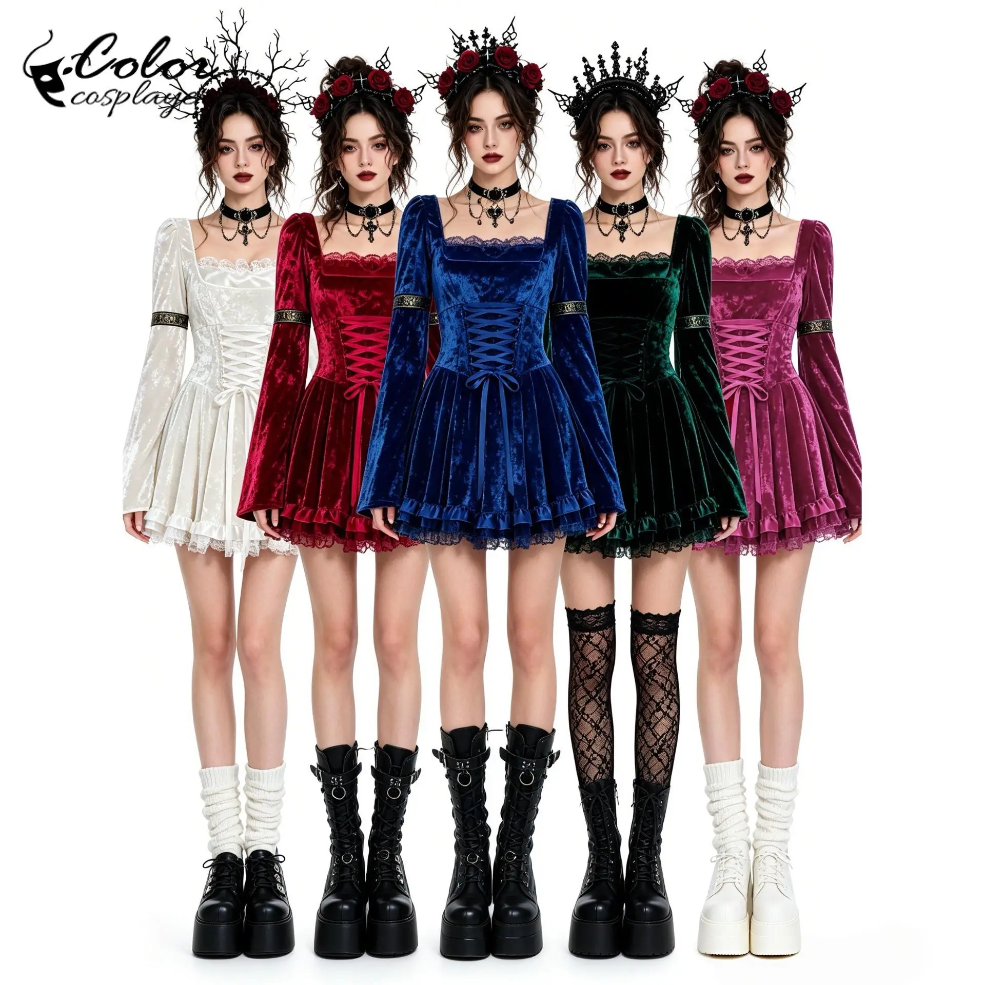 Women Gothic Vampire Dress Long Sleeve Lace Up Velvet Dress Halloween Nightclub Vintage Witch Cosplay Costumes Party Outfit
Women Gothic Vampire Dress Long Sleeve Lace Up Velvet Dress Halloween Nightclub Vintage Witch Cosplay Costumes Party Outfit