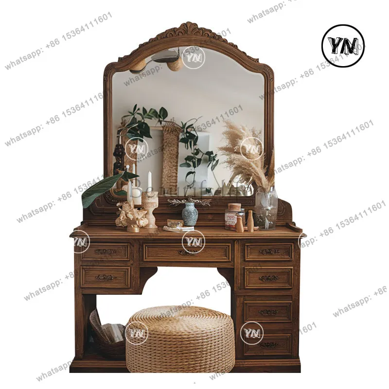 French retro storage makeup table solid wood dresser with mirror storage cabinet
French retro storage makeup table solid wood dresser with mirror storage cabinet