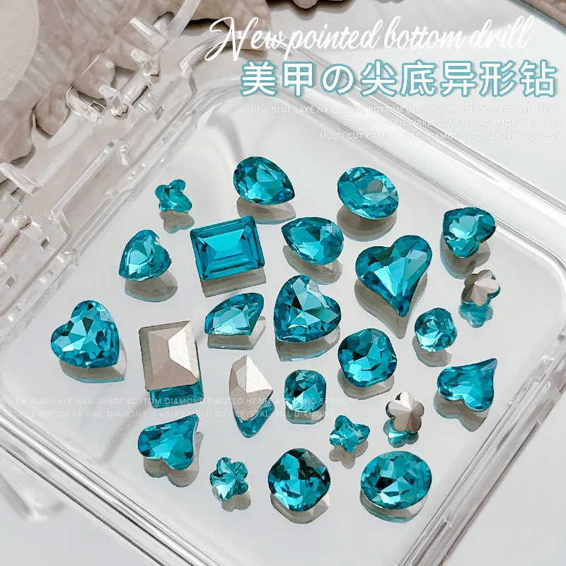 Mix 60 pcs of lake blue pointed-bottom nail crystal glass super sparkling crooked heart water drop irregular-shaped nail diamond
Mix 60 pcs of lake blue pointed-bottom nail crystal glass super sparkling crooked heart water drop irregular-shaped nail diamond