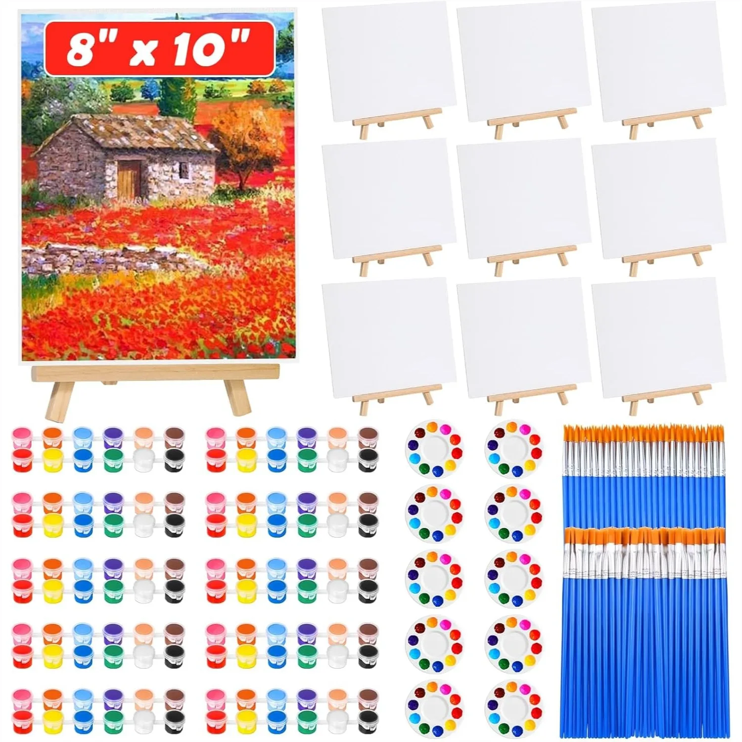 10 Pack 8x10 Canvas and Easel Set with Acrylic Paint Brushes Trays for Adults Paint Party Supplies
10 Pack 8x10 Canvas and Easel Set with Acrylic Paint Brushes Trays for Adults Paint Party Supplies