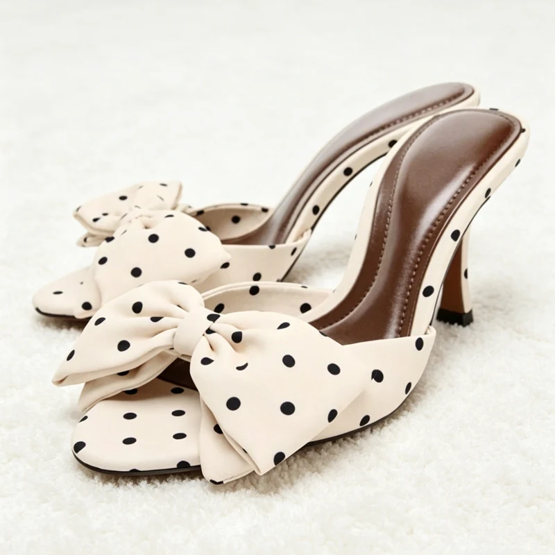 Satin Polka Dot Butterfly Knot Decorative Heeled Sandals Women Sexy Open-Toe Slide Sandals Summer Elegant Stiletto Heel Slippers
Satin Polka Dot Butterfly Knot Decorative Heeled Sandals Women Sexy Open-Toe Slide Sandals Summer Elegant Stiletto Heel Slippers
