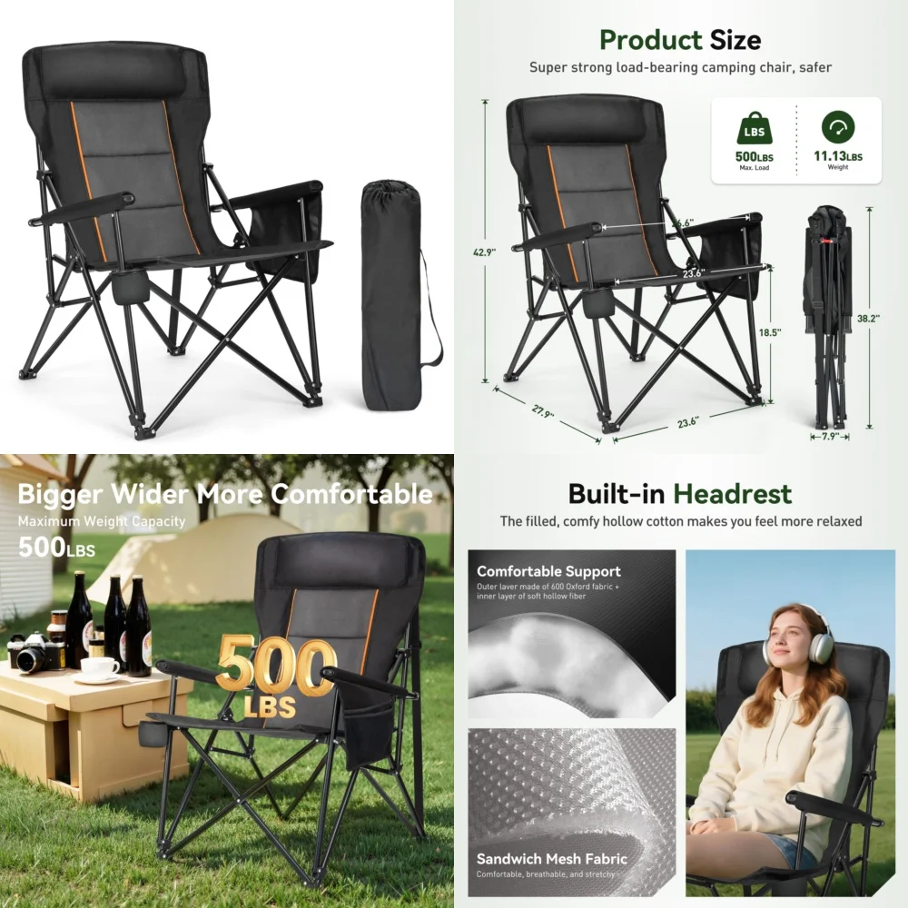 Кемпинговый стул Большой стул для кемпинга с высокой спинкой Портативный сверхмощный уличный стул для взрослых с подстаканником и сумкой для хранения
Кемпинговый стул Большой стул для кемпинга с высокой спинкой Портативный сверхмощный уличный стул для взрослых с подстаканником и сумкой для хранения