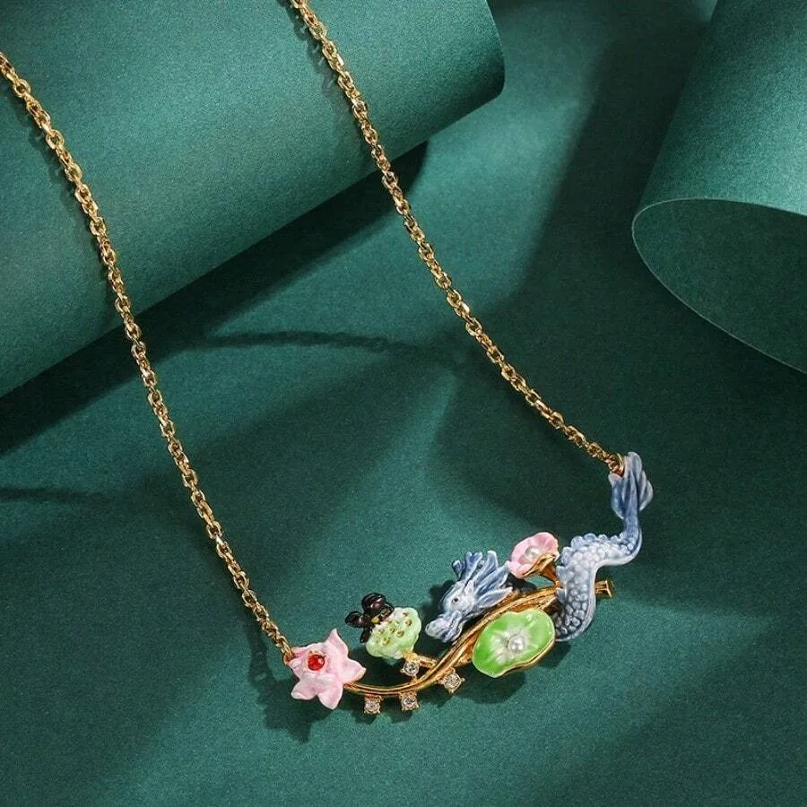Enamel Dragon Clavicle Necklace For Women, Chinese Zodiac Dragon Year Pendant With Pearl, Lotus Flower Leaf And Butterfly Luxur
Enamel Dragon Clavicle Necklace For Women, Chinese Zodiac Dragon Year Pendant With Pearl, Lotus Flower Leaf And Butterfly Luxur