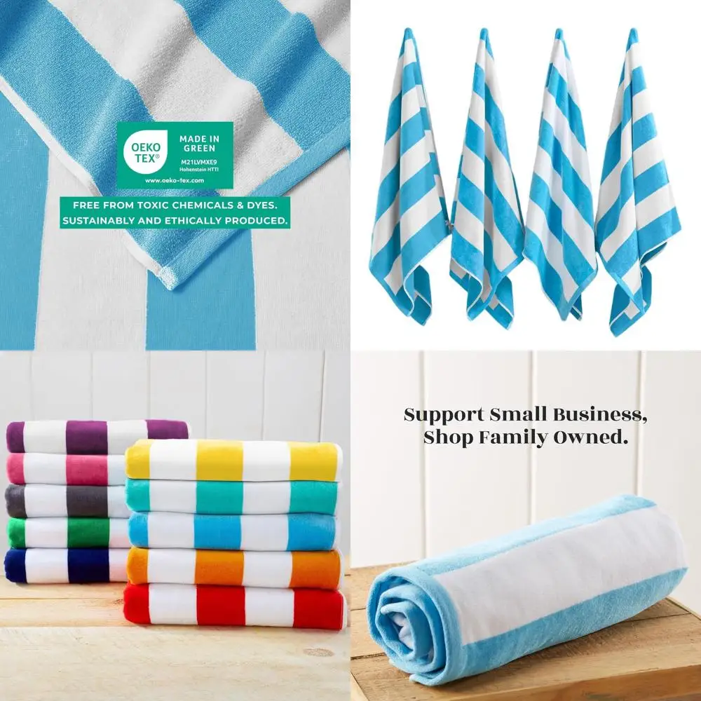 Комплект из 4 хлопковых велюровых пляжных полотенец 30x60 — быстросохнущие полотенца для бассейна в синюю полоску
Комплект из 4 хлопковых велюровых пляжных полотенец 30x60 — быстросохнущие полотенца для бассейна в синюю полоску