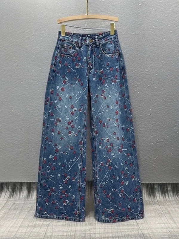 Elegant Embroidered Loose Fit Jeans High Waist Wide Leg Pants Floral Washed Casual Style Spring Collection Women's Fashion
Elegant Embroidered Loose Fit Jeans High Waist Wide Leg Pants Floral Washed Casual Style Spring Collection Women's Fashion