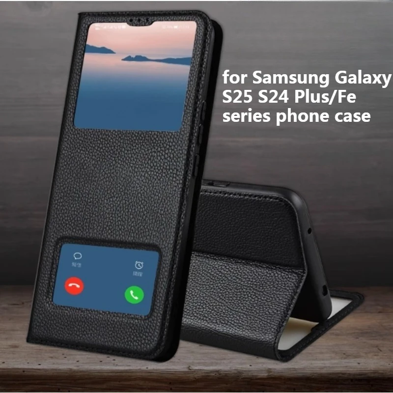 Slim Genuine Leather Flip Case Double Viewing Window Business Style with Stand Support for Samsung Galaxy S25 S24 Plus Series
Slim Genuine Leather Flip Case Double Viewing Window Business Style with Stand Support for Samsung Galaxy S25 S24 Plus Series