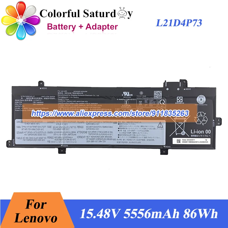 Genuine L21D4P73 Battery 15.48V 5556mAh 86Wh 5B10W51873 L21D4P72 SB10W51974 for Lenovo ThinkPad P16s T16 Gen1 Gen2 (AMD) (Intel)
Genuine L21D4P73 Battery 15.48V 5556mAh 86Wh 5B10W51873 L21D4P72 SB10W51974 for Lenovo ThinkPad P16s T16 Gen1 Gen2 (AMD) (Intel)