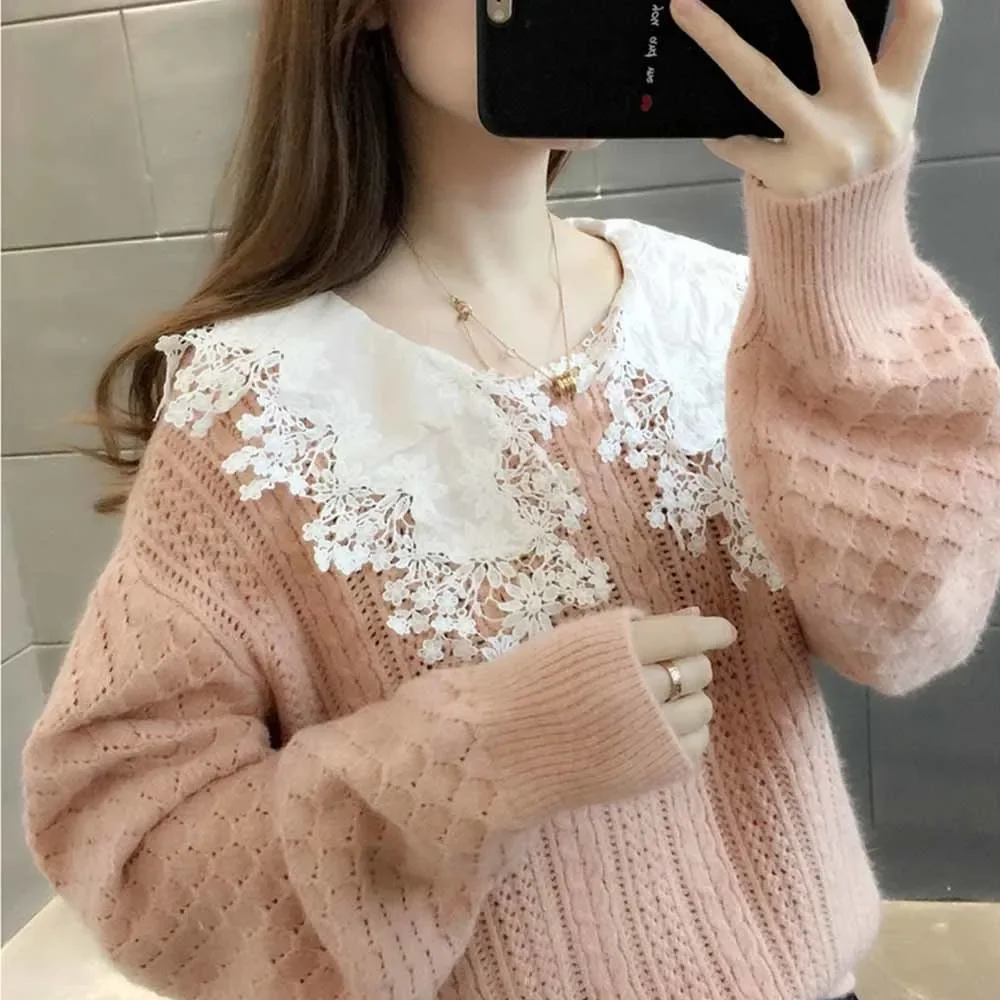 Women's Sweater Fashion Turn-down Collar Long Sleeve Pullovers Ladies Chic Jumper Mujer 2025 Autumn Winter Vintage Lace Knitted
Women's Sweater Fashion Turn-down Collar Long Sleeve Pullovers Ladies Chic Jumper Mujer 2025 Autumn Winter Vintage Lace Knitted