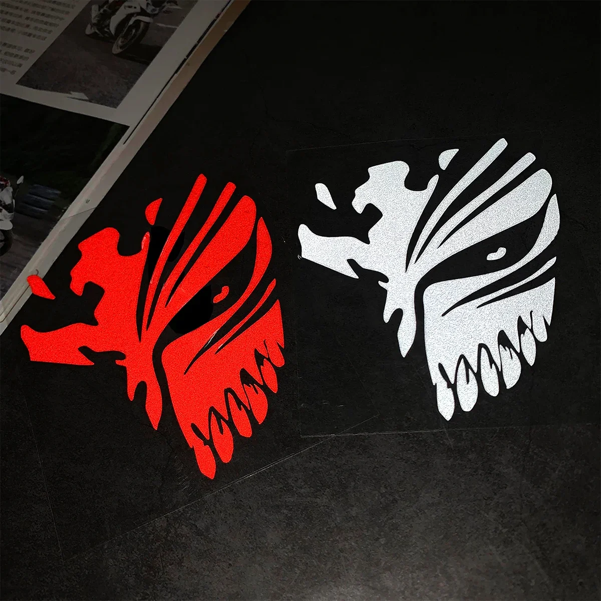 Black White Red Gold Holographic Evil Mask Stickers, Waterproof Vinyl Decals for Motorcycle Helmet & Car Tuning
Black White Red Gold Holographic Evil Mask Stickers, Waterproof Vinyl Decals for Motorcycle Helmet & Car Tuning