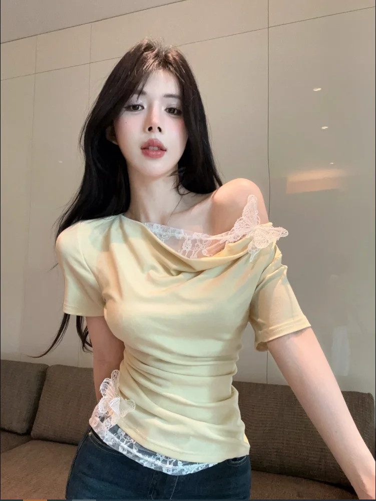 Korejpaa French Style Women Shirt Lace Patchwork Fake Two Piece Short Sleeved Top Women Summer New Tight Slimming Sweet Shirts
Korejpaa French Style Women Shirt Lace Patchwork Fake Two Piece Short Sleeved Top Women Summer New Tight Slimming Sweet Shirts