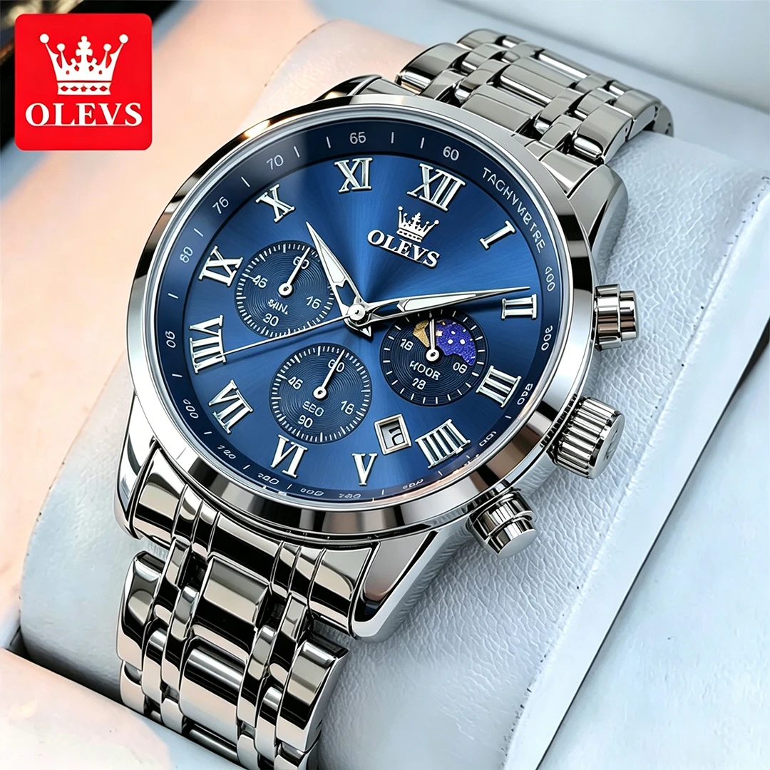 OLEVS Men's Watches Classic Business Stainless Steel Original Brand Quartz Wristwatch Waterproof Luminous Moon Phase Chronograph
OLEVS Men's Watches Classic Business Stainless Steel Original Brand Quartz Wristwatch Waterproof Luminous Moon Phase Chronograph