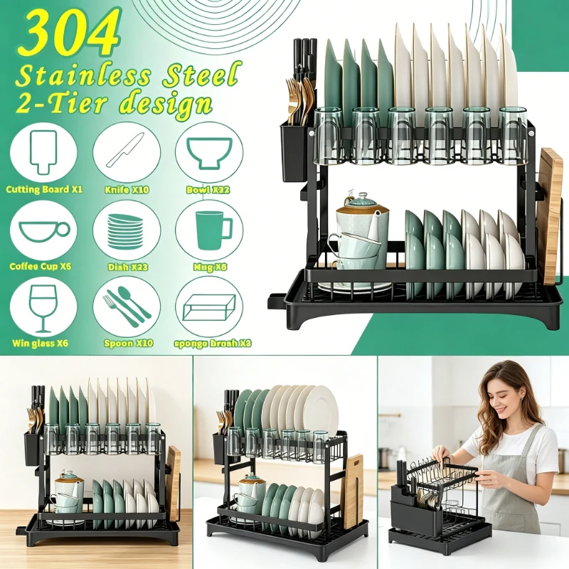 2-Tier Large Stainless Steel Dish Drying Rack with Drainboard, Dish & Cup Storage Drainer for Kitchen Counter
2-Tier Large Stainless Steel Dish Drying Rack with Drainboard, Dish & Cup Storage Drainer for Kitchen Counter