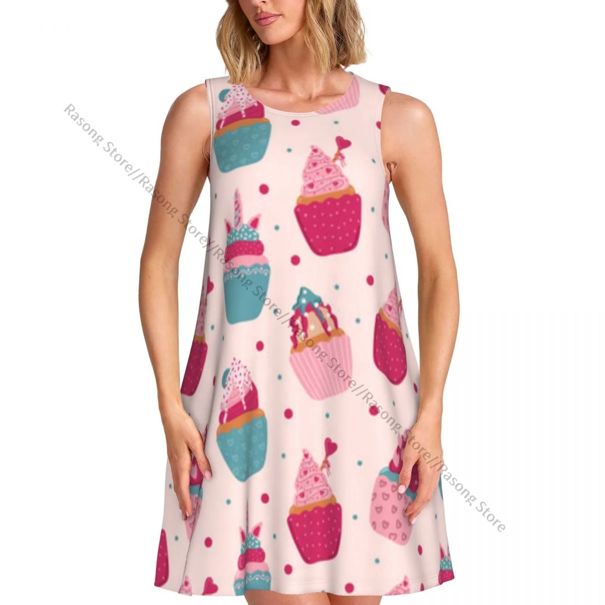 Summer Vest Dress Women's Ice Cream Cupcakes Hearts And Strawberry Pink Sleeveless Female Dresses
Summer Vest Dress Women's Ice Cream Cupcakes Hearts And Strawberry Pink Sleeveless Female Dresses