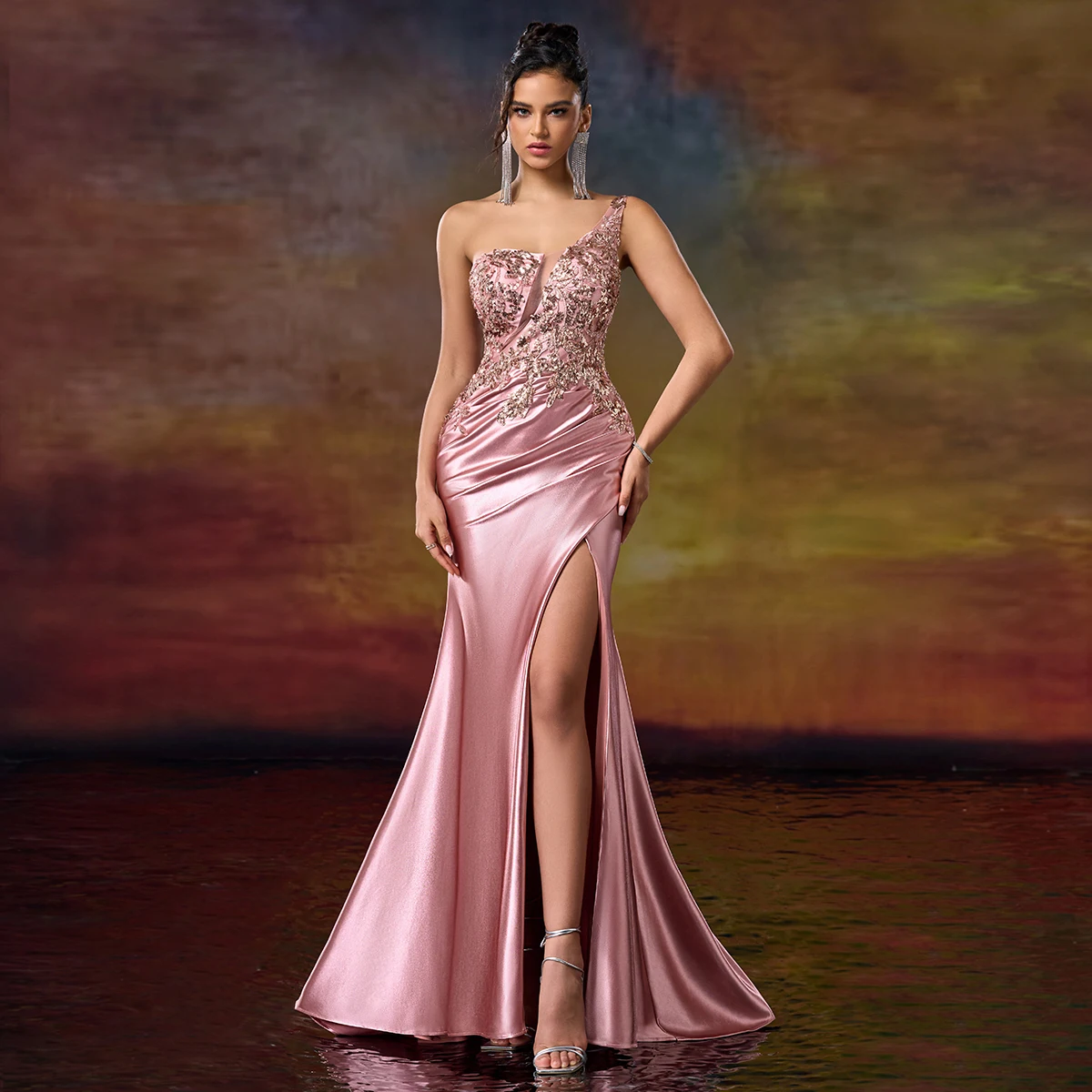 Gardenwed Women's One-Shoulder Beaded Sequin Satin Mermaid High-Slit Prom Dress Formal Evening Gown Floor-Length
Gardenwed Women's One-Shoulder Beaded Sequin Satin Mermaid High-Slit Prom Dress Formal Evening Gown Floor-Length