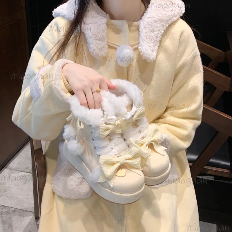 Lovely Lolita Winter Warm Snow Boots Cute Sweet Plush Bowknots PU Leather Lace Up Mid-Calf Platform Shoes Fashion Women Footwear
Lovely Lolita Winter Warm Snow Boots Cute Sweet Plush Bowknots PU Leather Lace Up Mid-Calf Platform Shoes Fashion Women Footwear