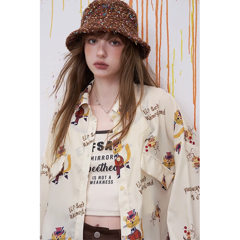 ELFSACK Cartoon Cat Print Pocketed Blouse for Women
ELFSACK Cartoon Cat Print Pocketed Blouse for Women