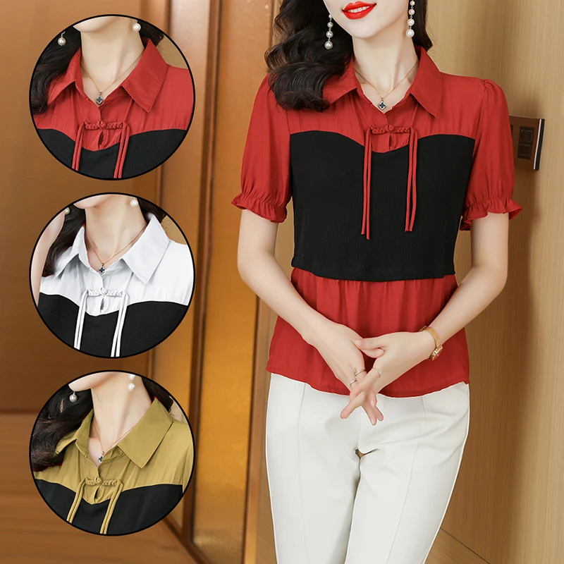 2024 Summer New Short Sleeved Shirt Flip Collar Fashionable Pan Button Decoration Large Women's Top Trendy Fashion Versatile Sho
2024 Summer New Short Sleeved Shirt Flip Collar Fashionable Pan Button Decoration Large Women's Top Trendy Fashion Versatile Sho