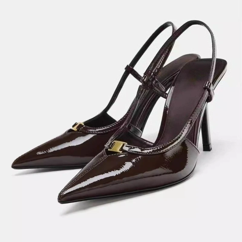 Metal Buckle Decoration Designer Heels for Ladies Pointed Toe Patent Leather Slingback Women Pumps Party Dress Stiletto Sandals
Metal Buckle Decoration Designer Heels for Ladies Pointed Toe Patent Leather Slingback Women Pumps Party Dress Stiletto Sandals