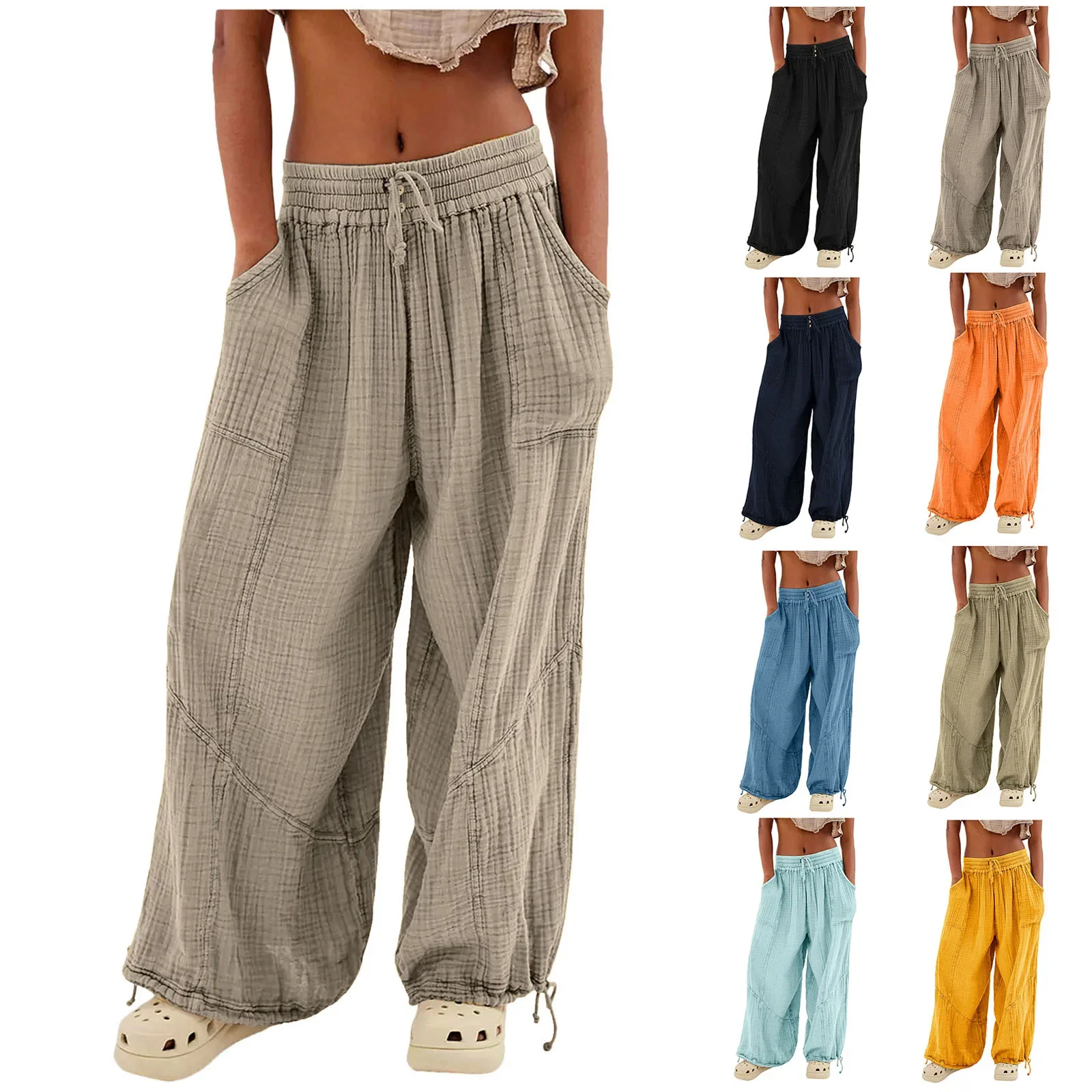 Beach Linen Pants Women Wide Leg Harem Pant High Waist Button Drawstring Palazzo Loose plus Size Pant with Pocket
Beach Linen Pants Women Wide Leg Harem Pant High Waist Button Drawstring Palazzo Loose plus Size Pant with Pocket