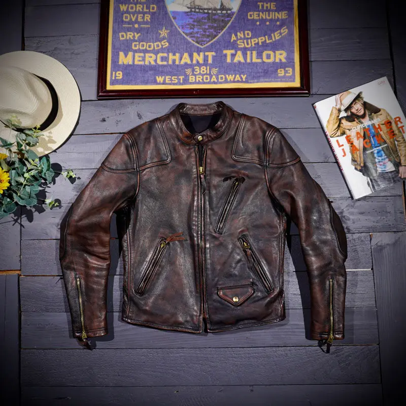 Tea core horse skin washed old stand-up collar classic stand-up collar retro leather jacket
Tea core horse skin washed old stand-up collar classic stand-up collar retro leather jacket