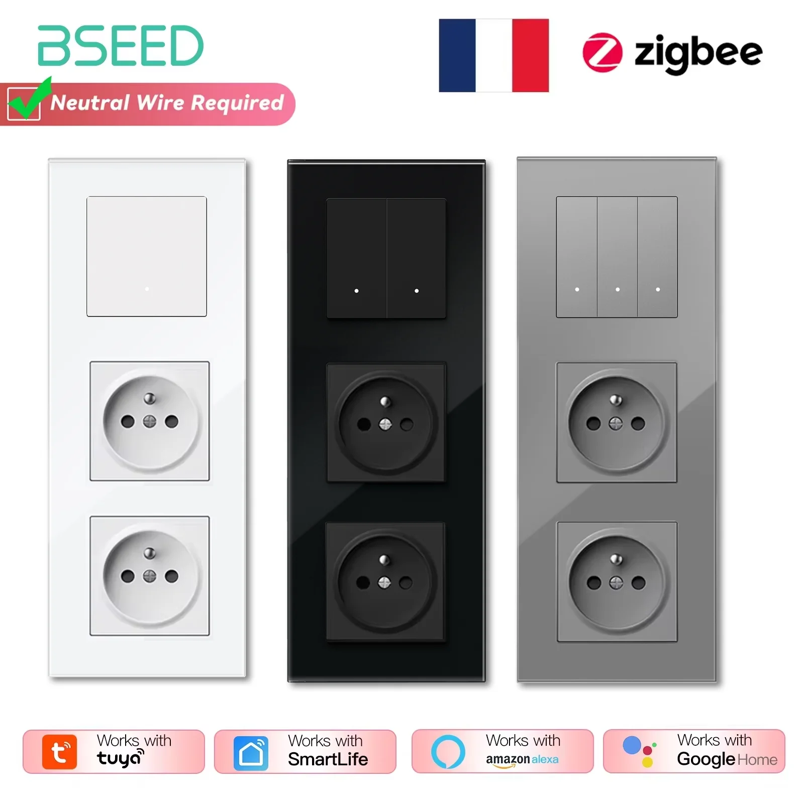 BSEED Zigbee 1/2/3/4Gang умные выключатели света кнопки щелчка Tuya Smart Life App Control плюс двойные французские розетки стеклянные панели
BSEED Zigbee 1/2/3/4Gang умные выключатели света кнопки щелчка Tuya Smart Life App Control плюс двойные французские розетки стеклянные панели