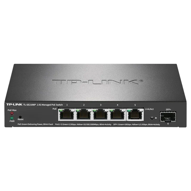 6-портовый коммутатор PoE TP-LINK 2,5G с портом RJ45 PoE 5–2,5 Гбит/с @ 115 Вт и 1–10 ГБ SFP+ Uplink TL-SE2106P
6-портовый коммутатор PoE TP-LINK 2,5G с портом RJ45 PoE 5–2,5 Гбит/с @ 115 Вт и 1–10 ГБ SFP+ Uplink TL-SE2106P