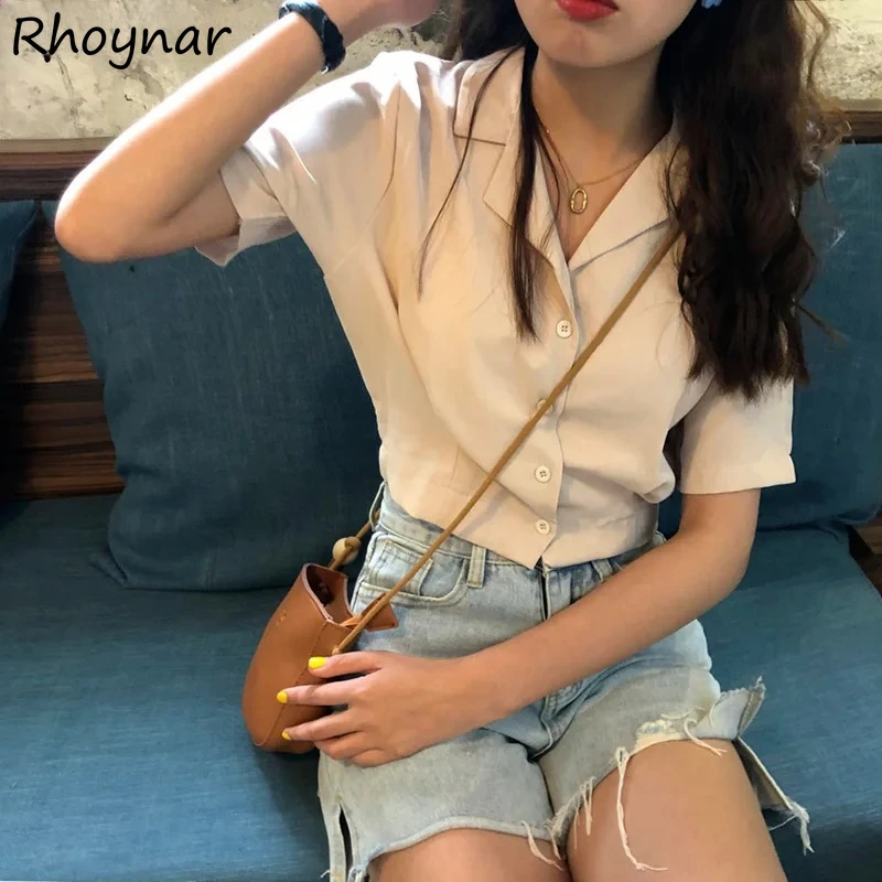 Short Sleeve Shirts Women Solid All-match Chic Cropped Tops Harajuku Simple Casual Design Summer Turn-down Collar Korean Fashion
Short Sleeve Shirts Women Solid All-match Chic Cropped Tops Harajuku Simple Casual Design Summer Turn-down Collar Korean Fashion