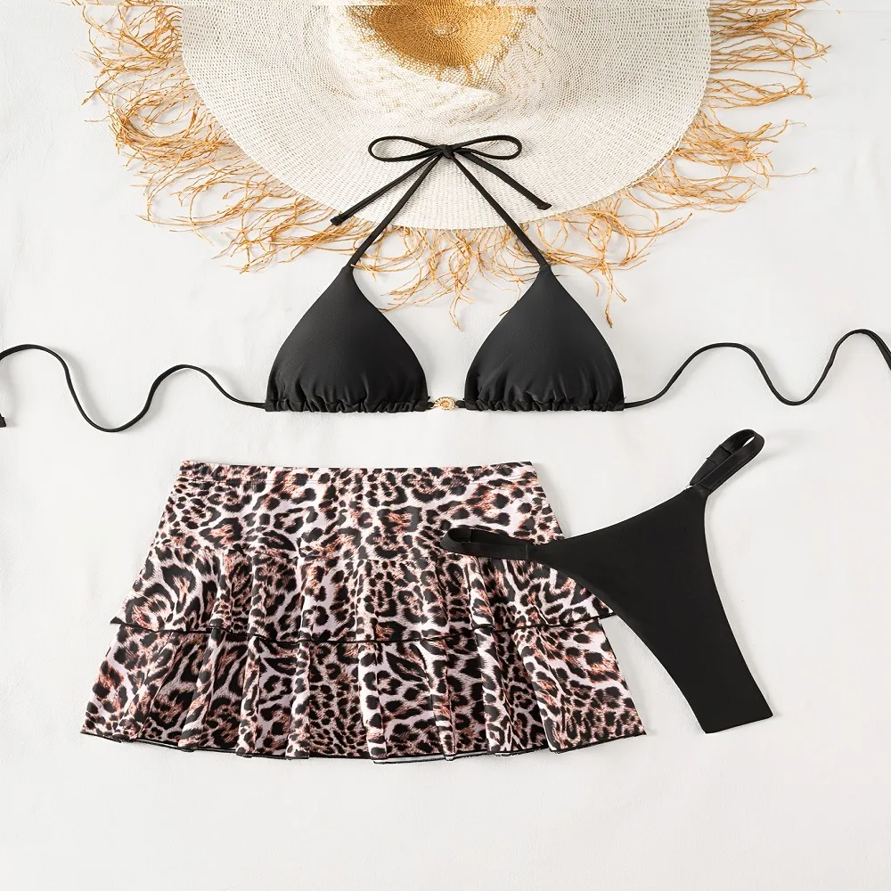 Sexy Leopard Print A-Line Mini Skirt Bikini Set Three-Piece Women's Swimsuit High Elasticity Casual Swimwear Polyester Fabric
Sexy Leopard Print A-Line Mini Skirt Bikini Set Three-Piece Women's Swimsuit High Elasticity Casual Swimwear Polyester Fabric