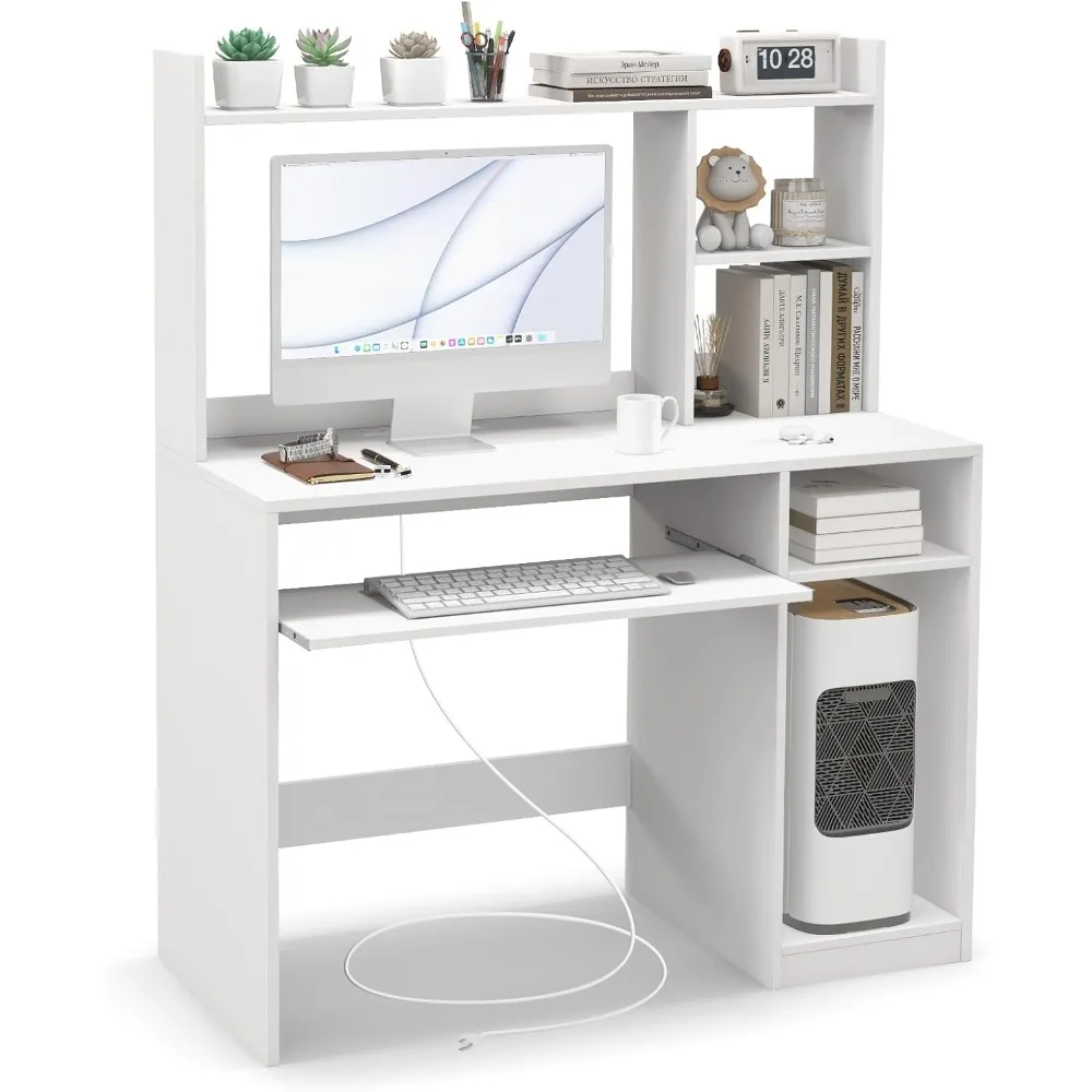 Computer Desk with Hutch, Wood PC Table w/Power Outlet, Keyboard Tray and CPU Stand, Modern Writing Desk with Bookshelf fo
Computer Desk with Hutch, Wood PC Table w/Power Outlet, Keyboard Tray and CPU Stand, Modern Writing Desk with Bookshelf fo