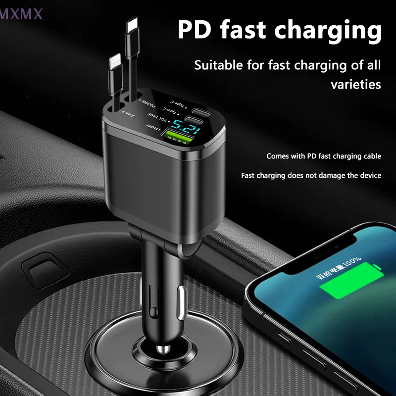 Car Charger Car Super Fast Charge Flash Charging, Telescopic Cable 4 In 1 Car Charger 2 USB Ports Adapter Compatible
Car Charger Car Super Fast Charge Flash Charging, Telescopic Cable 4 In 1 Car Charger 2 USB Ports Adapter Compatible