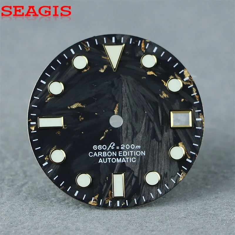 SEAGIS Black carbon fiber 28.5mm dial NH35 Dial BGW9 C3 lume Custom logo Mod No Logo Watch Dial Blue LUME
SEAGIS Black carbon fiber 28.5mm dial NH35 Dial BGW9 C3 lume Custom logo Mod No Logo Watch Dial Blue LUME