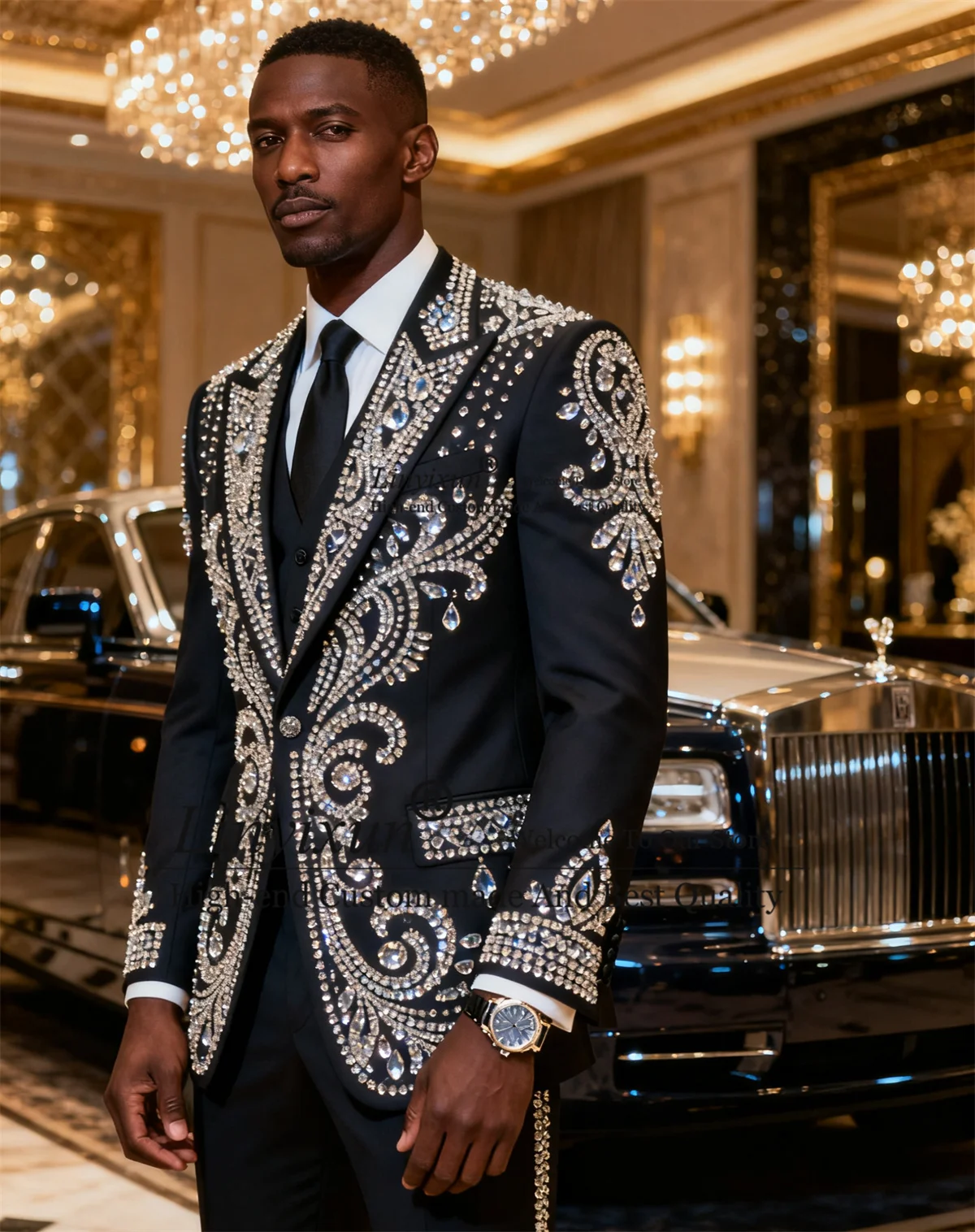 Stunning Gem Crystals Men Suits Peaked Lapel Groom Tuxedos Customized Wedding trajes para hombre 3 Pieces Sets Male Prom Blazer
Stunning Gem Crystals Men Suits Peaked Lapel Groom Tuxedos Customized Wedding trajes para hombre 3 Pieces Sets Male Prom Blazer