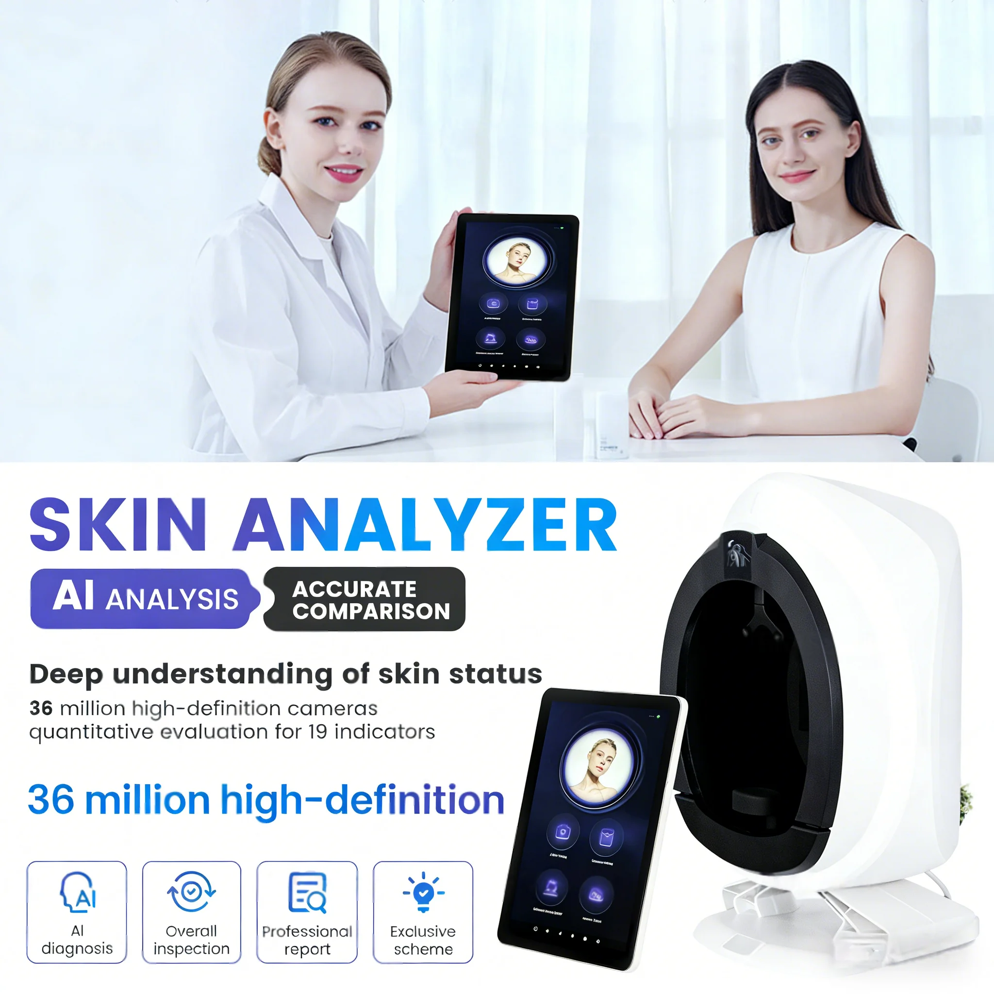 New 3D 15.6 inch Facial Skin Analyzer Machine – 8 Light Spectrum Skin Analysis Scanner with Personalized Skincare Plan
New 3D 15.6 inch Facial Skin Analyzer Machine – 8 Light Spectrum Skin Analysis Scanner with Personalized Skincare Plan