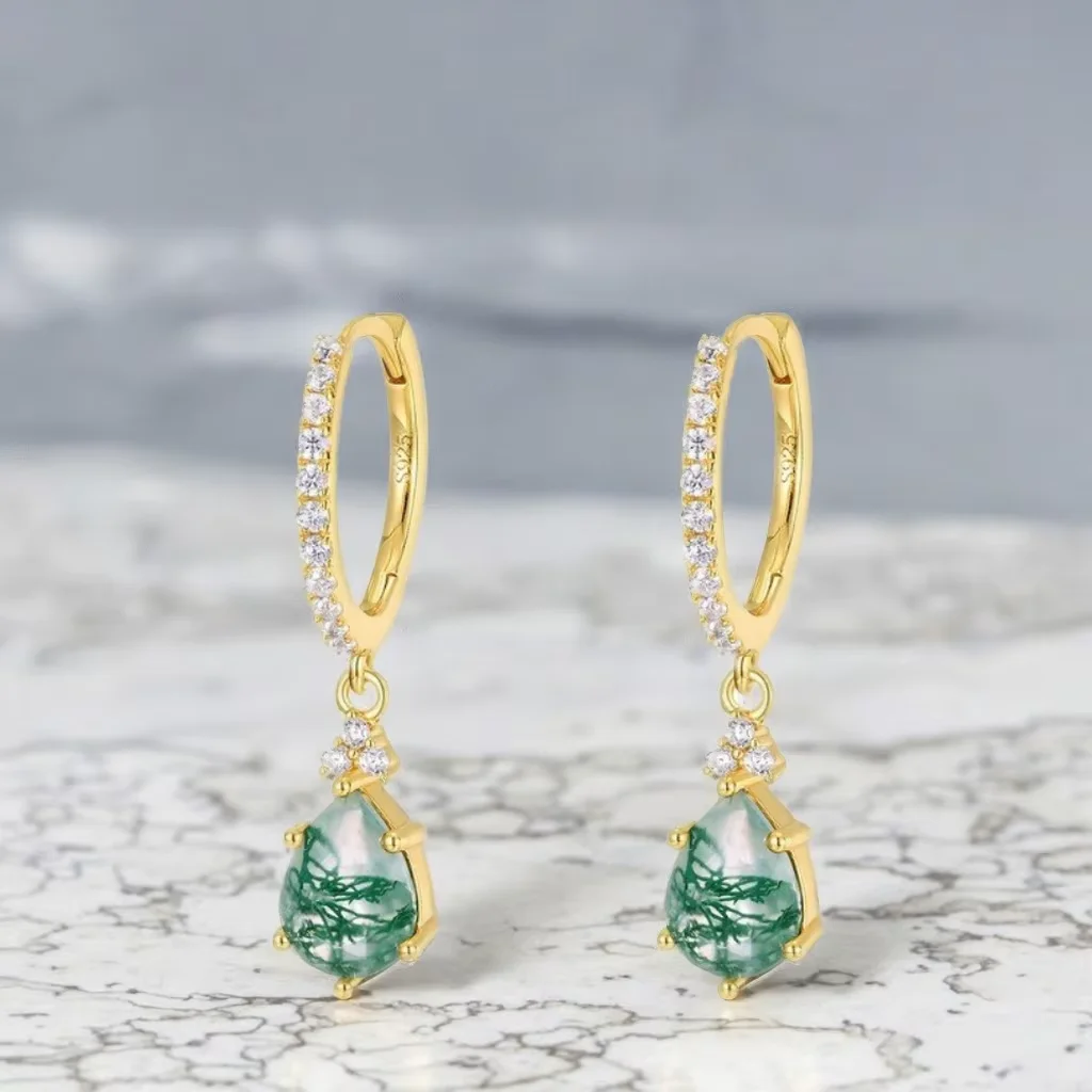Dainty Diamond Drop Pendant Earrings Pear Cut Moss Agate Earrings Gold Plating for Gift Anniversary Party
Dainty Diamond Drop Pendant Earrings Pear Cut Moss Agate Earrings Gold Plating for Gift Anniversary Party