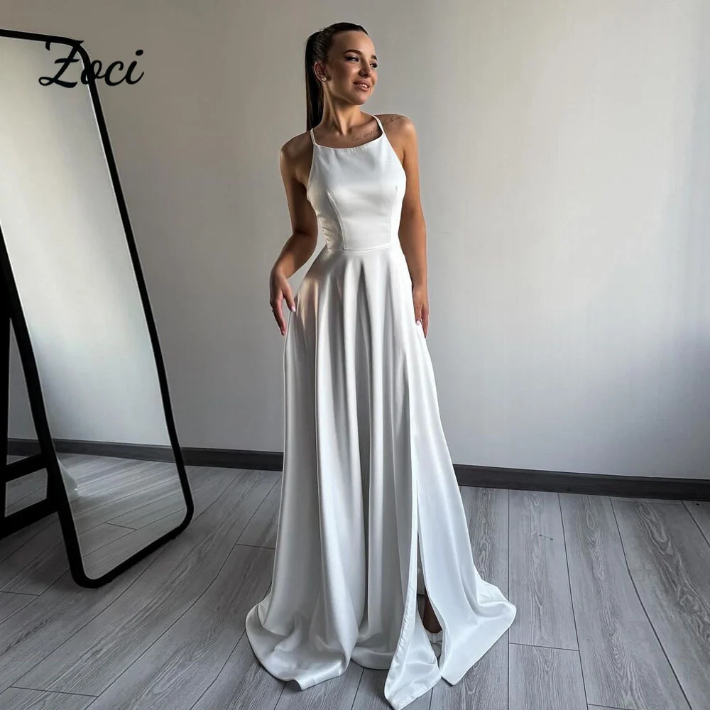 Zoci Halter Satin A Line Wedding Dresses 2025 Customized High Slit Draped Long Formal Evening Gown Corset Outfit Party Dress
Zoci Halter Satin A Line Wedding Dresses 2025 Customized High Slit Draped Long Formal Evening Gown Corset Outfit Party Dress