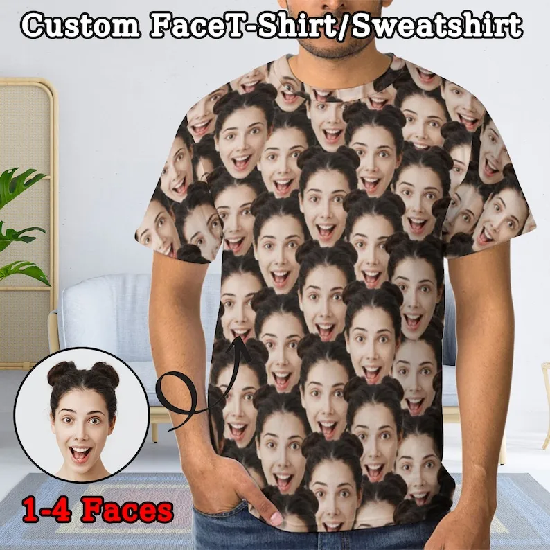 Custom Face T Shirt for Women Personalized Shirt for Kid Photo Shirts Bf T-Shirts Picture Shirts Family Shirts Dog Face Tee
Custom Face T Shirt for Women Personalized Shirt for Kid Photo Shirts Bf T-Shirts Picture Shirts Family Shirts Dog Face Tee