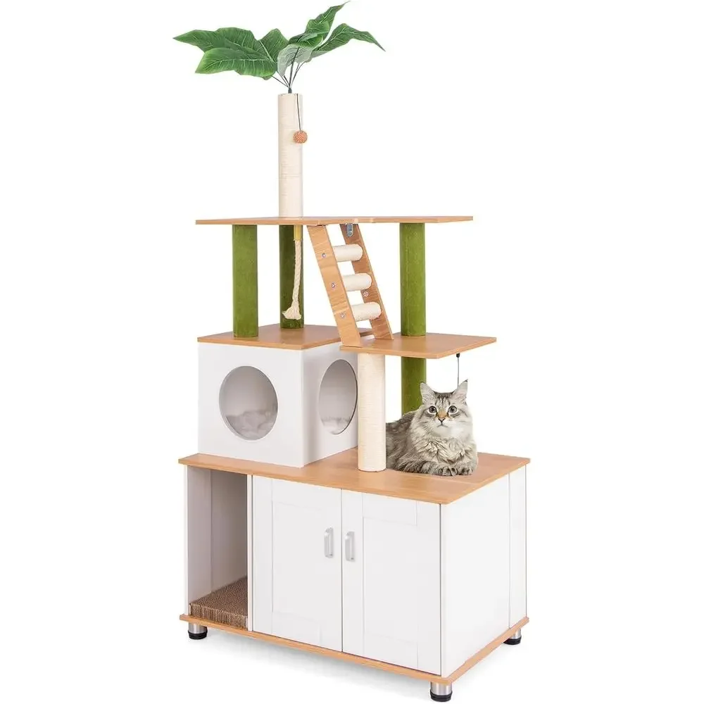 2-in-1 White Cat Tower with Litter Box Enclosure, Condo, Scratching Posts, Rope, Balls, and Pad for Indoor Cats
2-in-1 White Cat Tower with Litter Box Enclosure, Condo, Scratching Posts, Rope, Balls, and Pad for Indoor Cats